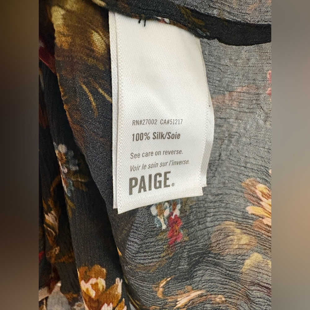 PAIGE Ally short sleeve floral print Silk black Top size S - Picture 8 of 9